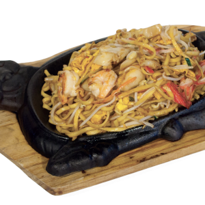 Spaghetti alla piastra con frutti di mare